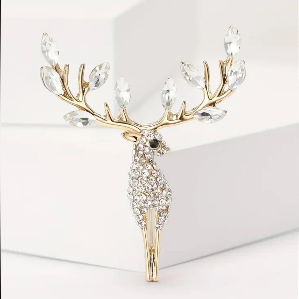 NEW! Elegant Rhinestone Deer Antler Brooch Pin 🦌 Deer Brooch (A0-17)